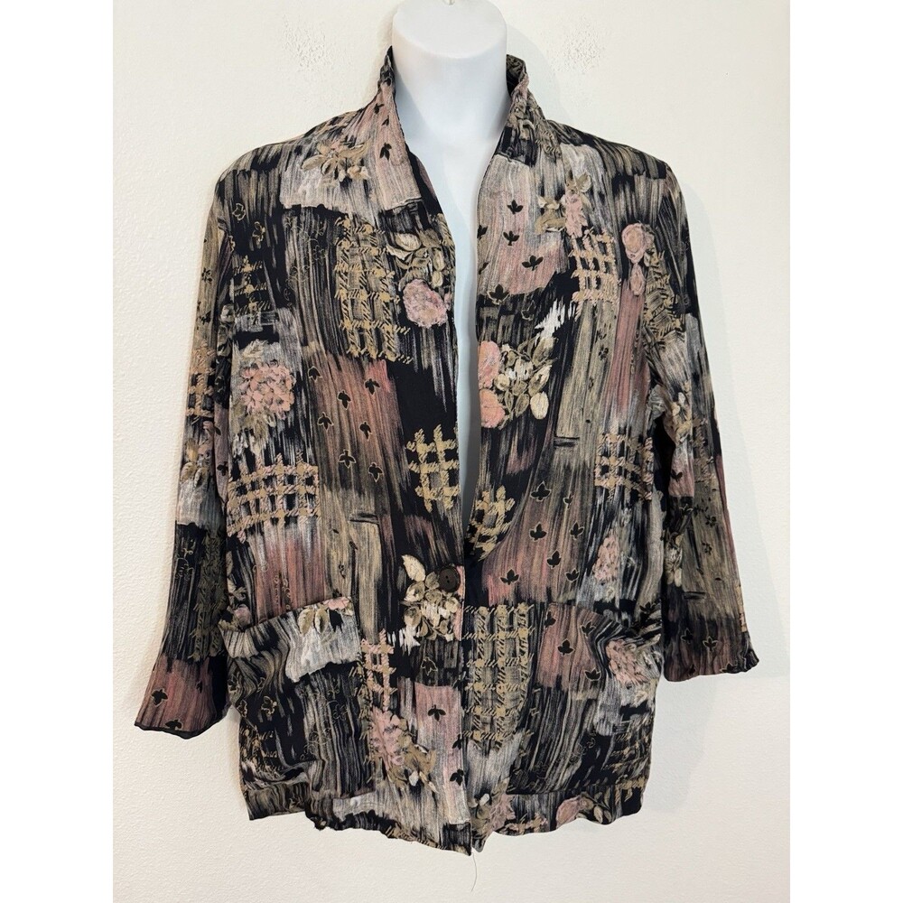 Vintage Kensington Square Blazer Jacket Womens 1X Black Brown Floral Patchwork